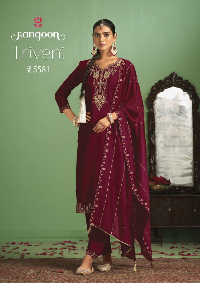 Triveni By Rangoon Silk Embroidery Designer Kurti Bottom With Dupatta Wholesale Shop In Surat
